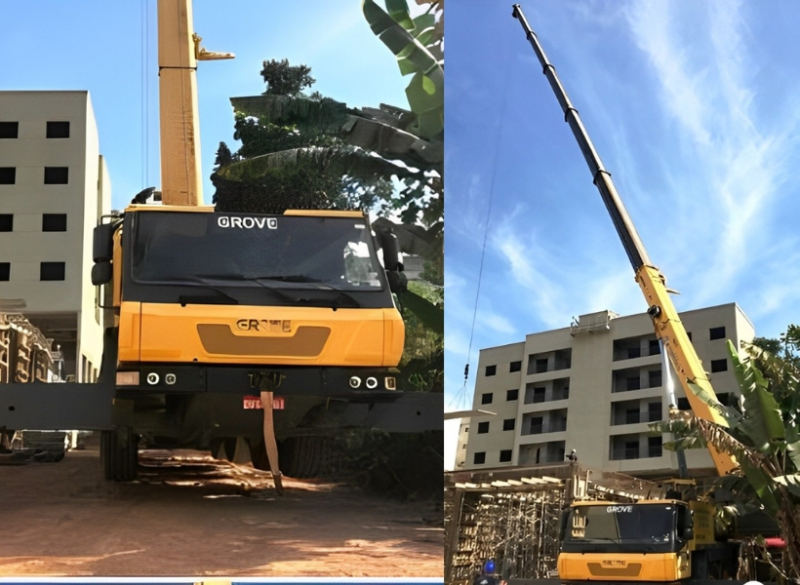 Guindaste Grove na construção de prédios em Vinhedo-SP. Guindaste Grove da Cunzolo em ação na construção de prédios na cidade de Vinhedo-SP.