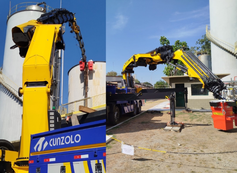 Guindaste articulado com capacidade total do equipamento de 32.000 kg, chegando a uma altura m�xima de 21 metros.