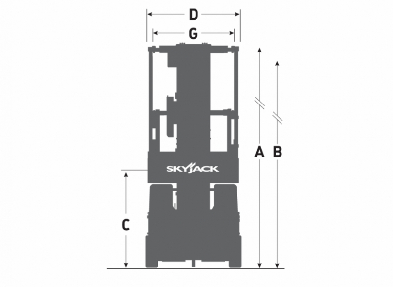 A Plataforma Tipo Mastro Vertical -  Skyjack SJ16E é indicada para trabalhos em altura até 6,5 metros, possui capacidade de peso de até 227kg e peso total de 931kg.