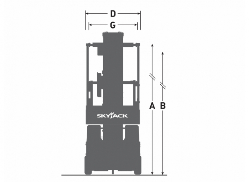 A Plataforma Tipo Mastro Vertical -  Skyjack SJ20E é indicada para trabalhos em altura até 7,77 metros, possui capacidade de peso de até 159 kg e peso total de 1139kg.